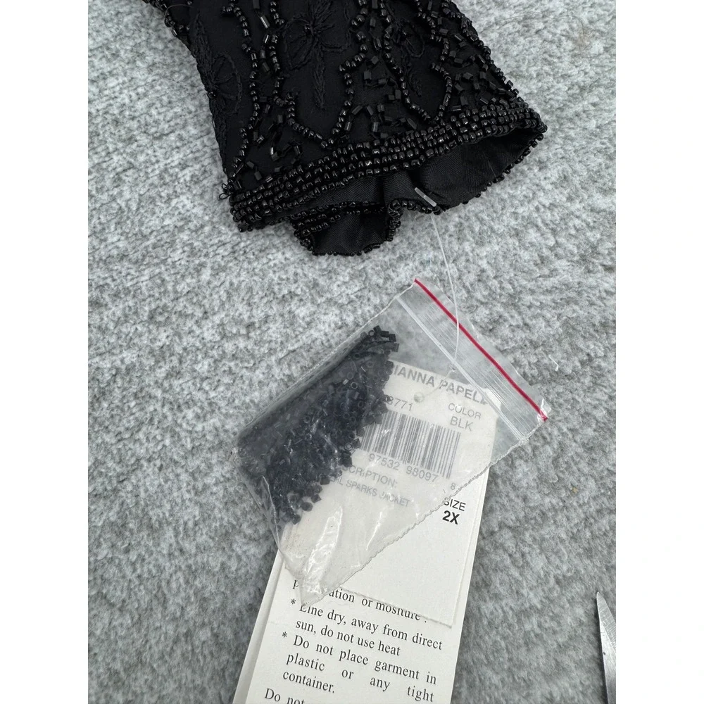 New Papell Boutique Evening Party Jacket Size 2X Black Fully Beaded Open Front